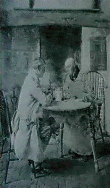 A Fireside Chat Oil Painting by Walter-Dendy Sadler