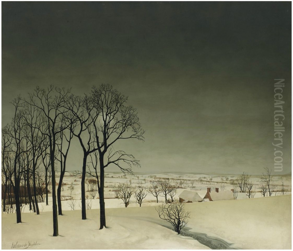 View Of Tiegem In Winter Oil Painting by Valerius De Saedeleer