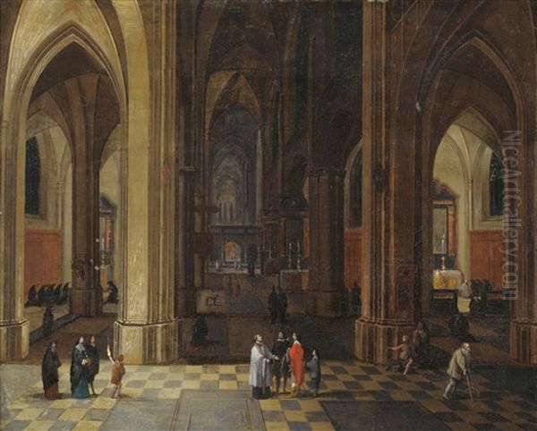 Figures In A Cathedral Interior Oil Painting by Pieter Jansz Saenredam