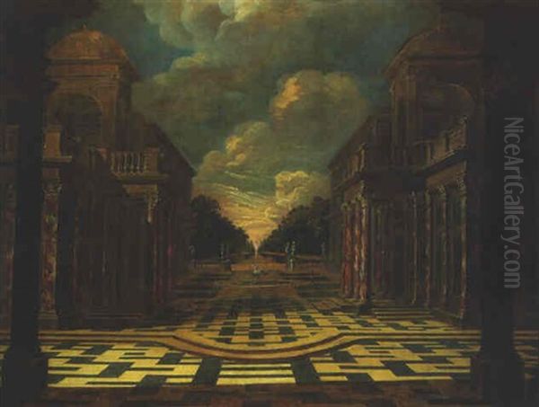 The Courtyard Of A Baroque Palace Oil Painting by Jacob Ferdinand Saeys