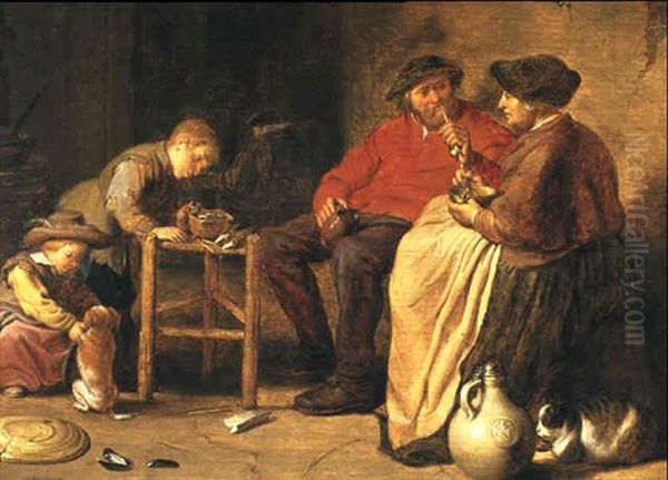 A Peasant Couple With Children Oil Painting by Cornelis Saftleven