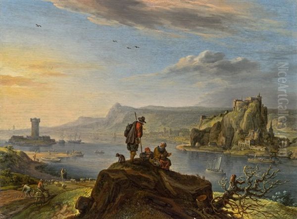 Rhine Landscape Oil Painting by Herman Saftleven