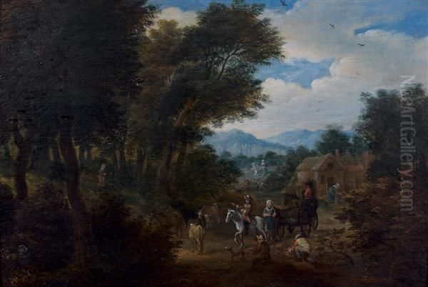 Paysans Sur Une Route En Lisiere De Foret Oil Painting by Adriaen Frans Boudewijns
