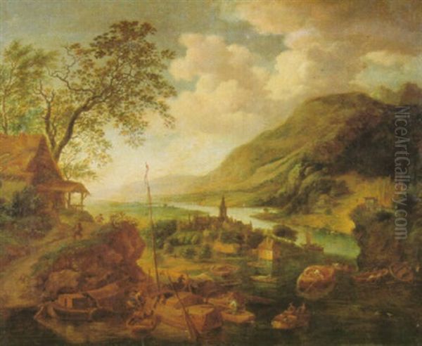 Ideale Fluslandschaft (rhein?) Oil Painting by Herman Saftleven