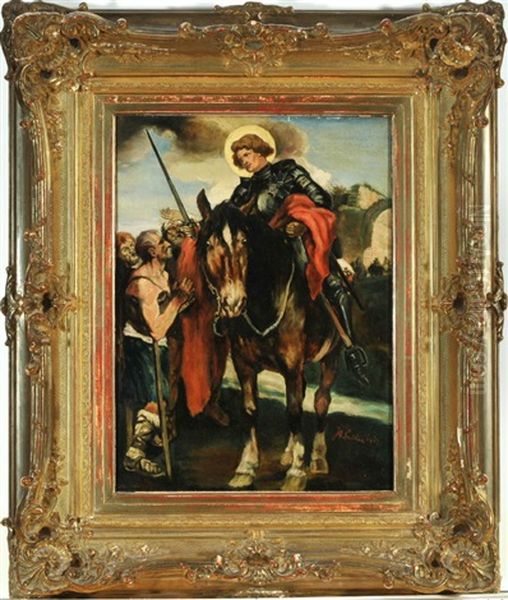 St. Martin Zu Ross Mit Bettler Beim Zerteilen Des Mantels Oil Painting by Josef Andreas Sailer