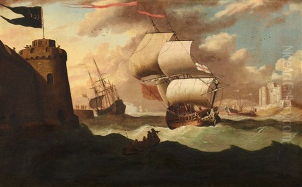 Englischer Segler Im Sturm Vor Malta(?) Oil Painting by Isaac Sailmaker