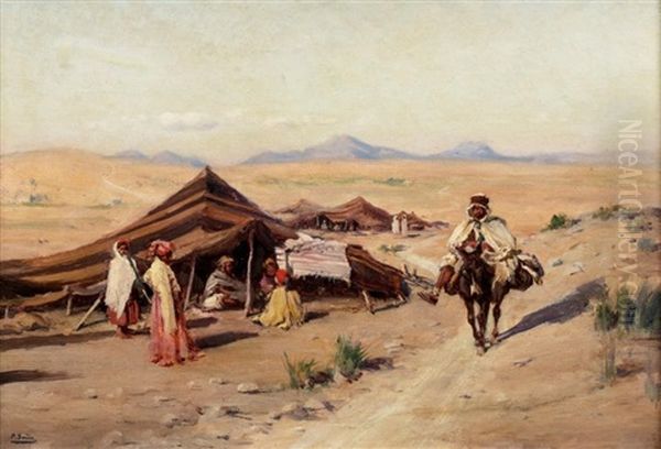 Campement Nomade Pres De Biskra Oil Painting by Paul Jean Marie Sain