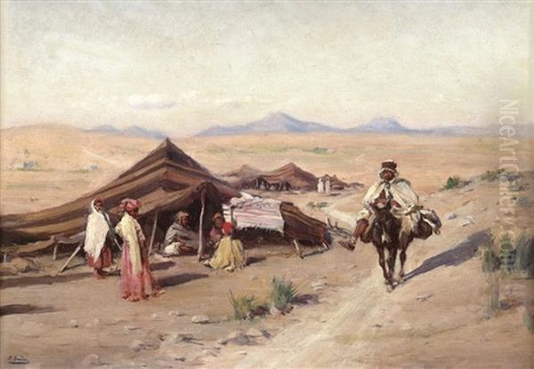 Campement Nomade, Province De Constantine (algerie), Janvier 1900 Oil Painting by Paul Jean Marie Sain
