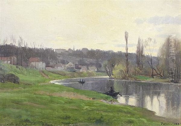 Bord De Seine, Bas Meudon, Etude D'hiver, 1882 Oil Painting by Paul Jean Marie Sain