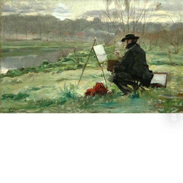Painting En Plein Air Oil Painting by Paul Jean Marie Sain