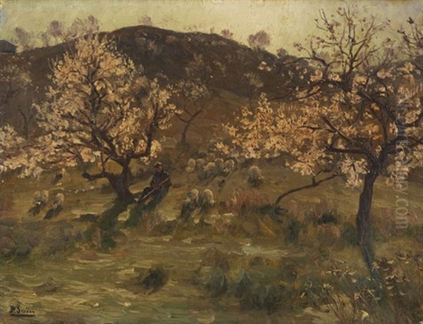 Bluhende Mandelbaume In Der Nahe Von Bastia Auf Korsika Oil Painting by Paul Jean Marie Sain