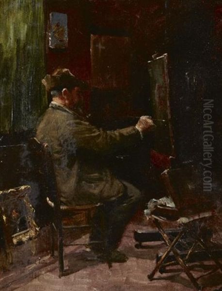 L'artiste Dans Son Atelier Oil Painting by Paul Jean Marie Sain