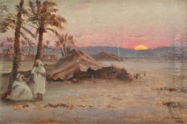 Coucher De Soleil Dans Le Desert Oil Painting by Paul Jean Marie Sain