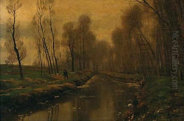 Promenade Le Long Du Canal Oil Painting by Paul Jean Marie Sain