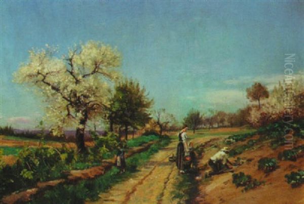 Peasant Family Picking Fruit Oil Painting by Paul Jean Marie Sain