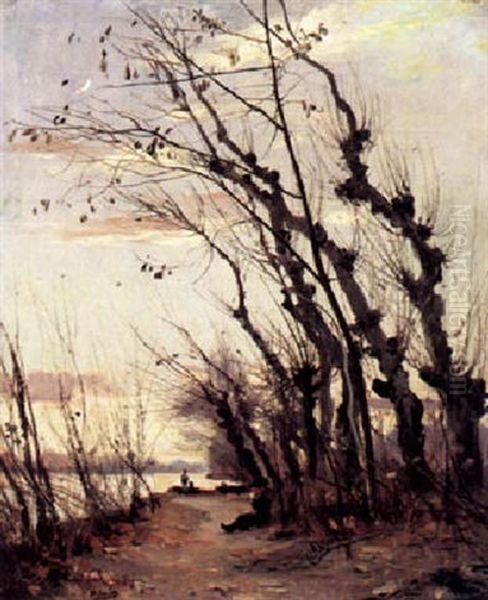 Herbstliche Fluslandschaft Mit Figurenstaffage Oil Painting by Paul Jean Marie Sain