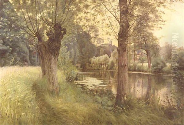 Le Soir Sur Les Bords De La Sarthe Oil Painting by Paul Jean Marie Sain