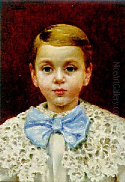 Portrait Of A Young Boy With A Blue Bow Tie Oil Painting by Paul Jean Marie Sain