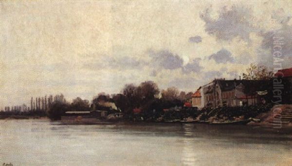 Depart En Barque A Joinville Oil Painting by Paul Jean Marie Sain