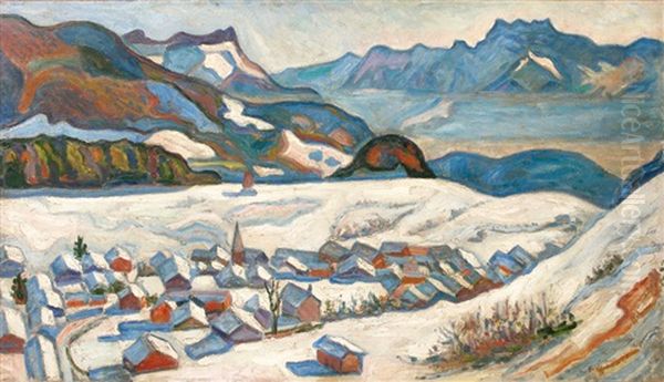 Paysage De Leysin Oil Painting by Henri Lienard De Saint-Delis