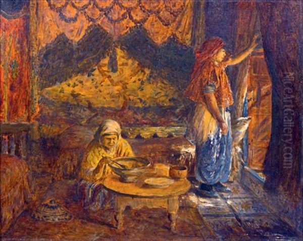 Scene D'interieur A Tunis Oil Painting by Joseph Saint-Germier