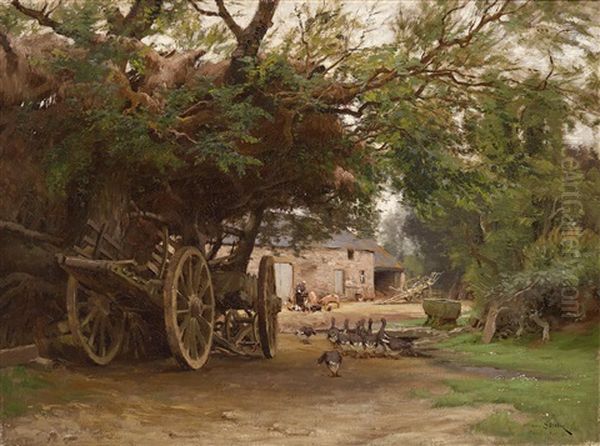 Auf Dem Bauernhof Oil Painting by Henri Saintin