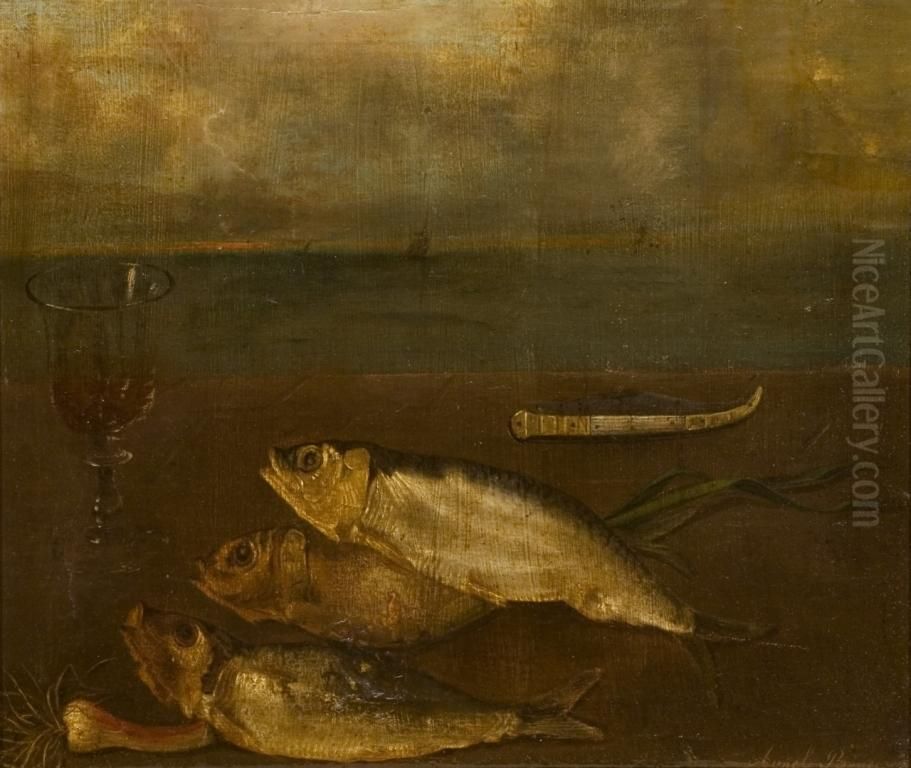 Bodegon De Sardinas Oil Painting by Angel Bouer