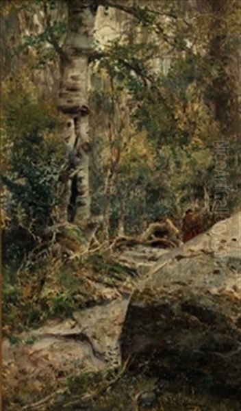 Anciana En El Bosque Oil Painting by Casimiro Sainz Y Sainz
