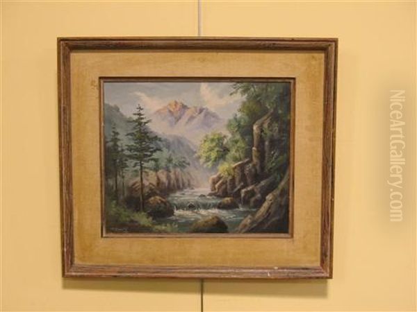 River Landscape Oil Painting by Toyosaku (Toyo) Saito