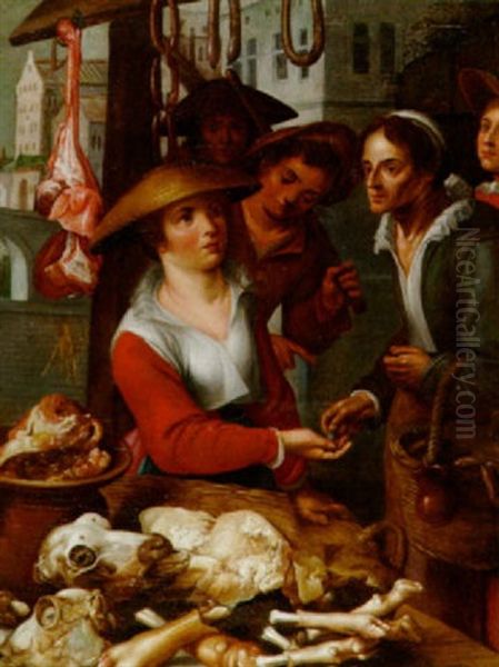 Marktszene Mit Fleischverkauferin Oil Painting by Jean-Baptist de Saive