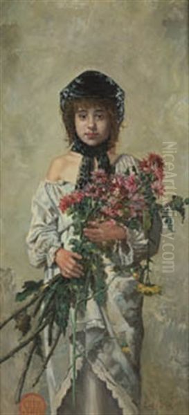 Nina Con Flores Oil Painting by Emilio Sala y Frances