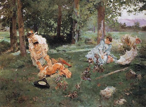 Elegant Figures In A Summer Garden Oil Painting by Emilio Sala y Frances