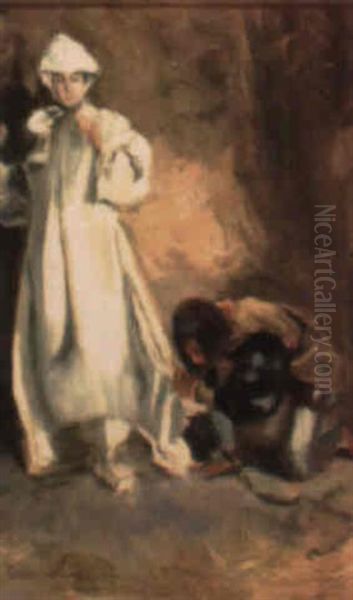 Paje Cortejando A Una Dama Oil Painting by Emilio Sala y Frances