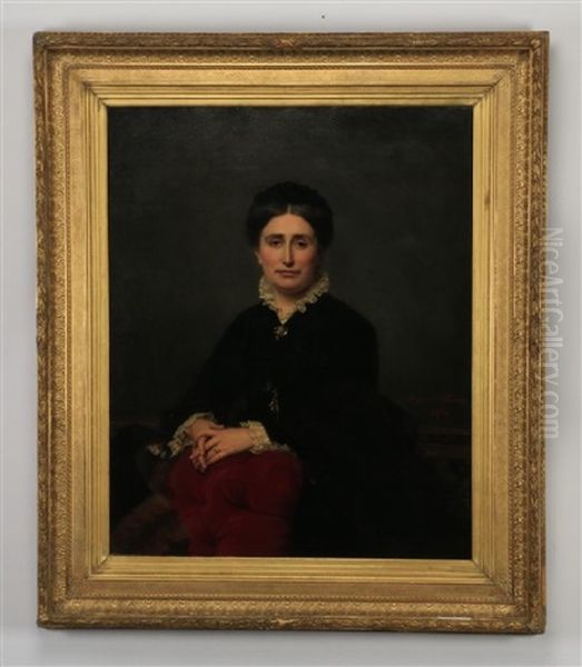 A Seated Matron Wearing A Black Dress With A Lace Collar Oil Painting by Eugenie Alexandrine Marie Salanson
