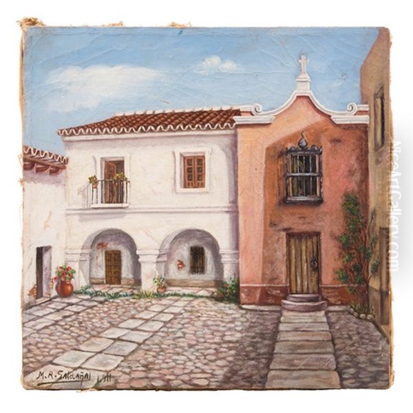 Fachadas Con Patio Oil Painting by Mateo Saldana