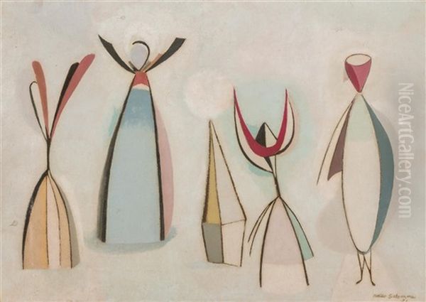 Abstract Figures Oil Painting by Attilio Salemme