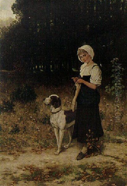 Knitting In Good Company Oil Painting by Hubert Salentin