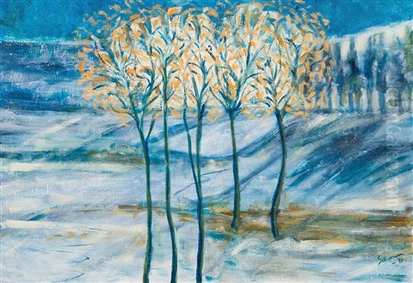 Trees In Winter Oil Painting by Tyko Sallinen
