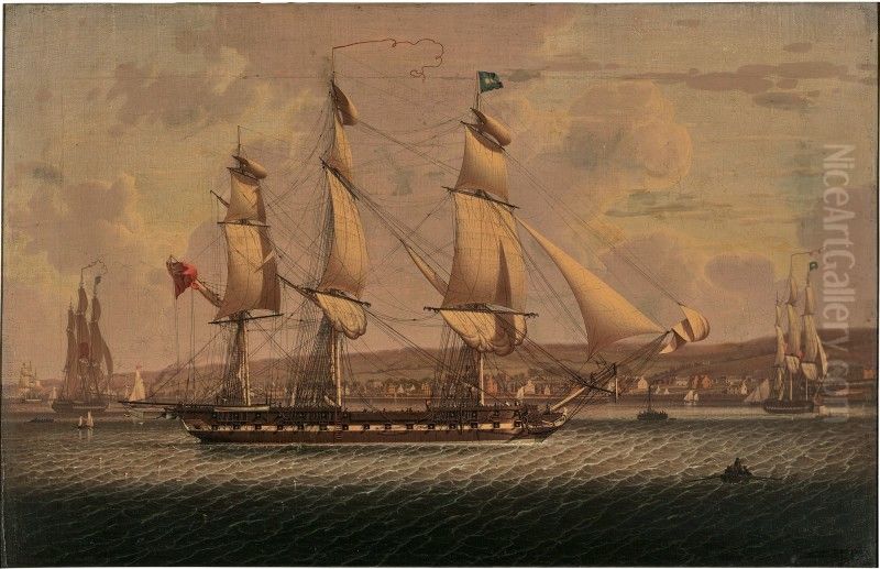 A Man-of-war Of The Red Squadron, Departing The 'tail Of The Bank' Anchorage On The Clyde Oil Painting by Robert Salmon