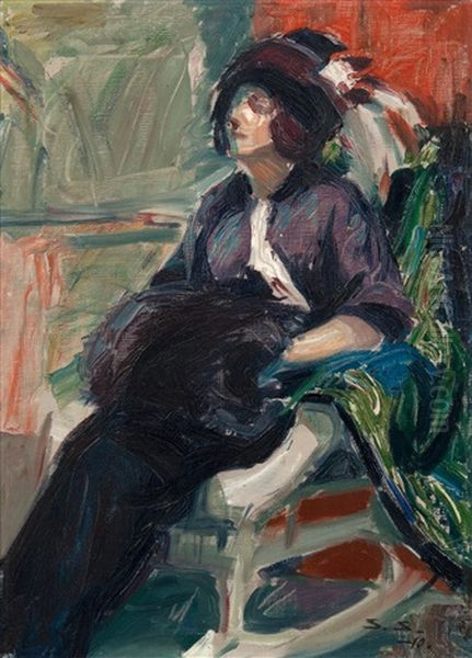 Lady In A Rocking Chair Oil Painting by Santeri Salokivi