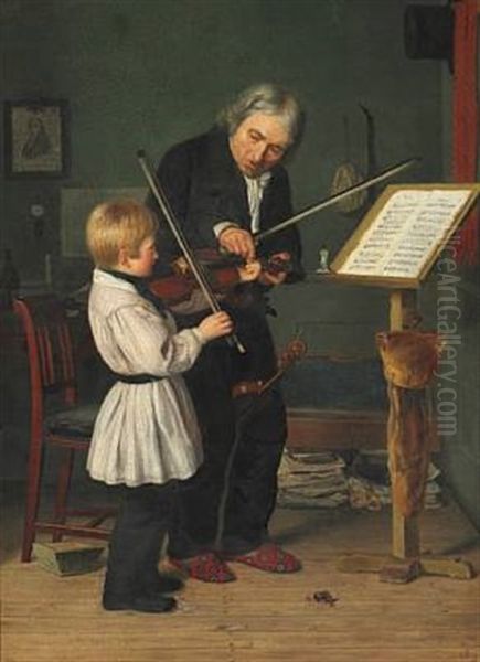 Den Forste Underviisning Pa Violin Oil Painting by Geskel Saloman