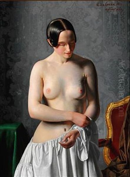 A Nude. A Young Girl Undresses Oil Painting by Geskel Saloman