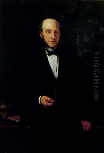 Portraet Af Herre Staende Ved Skirvebordet Med I Handen Briller Oil Painting by Geskel Saloman