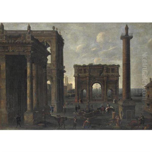 Capriccio Architettonico Con Arco Trionfale Oil Painting by Alessandro Salucci
