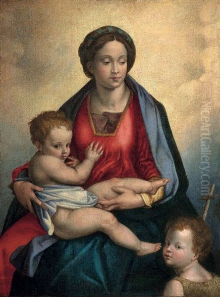 Madonna Con Bambino E San Giovannino Oil Painting by Giovanni Battiata Salvi, Il Sassoferrato
