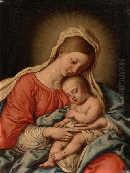 Madonna And Child (collaboration W/workshop) Oil Painting by Giovanni Battiata Salvi, Il Sassoferrato