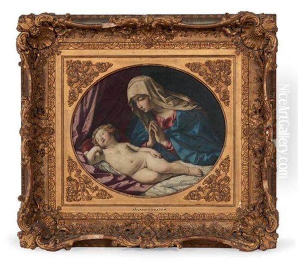 Vierge A L'enfant Endormi Oil Painting by Giovanni Battiata Salvi, Il Sassoferrato