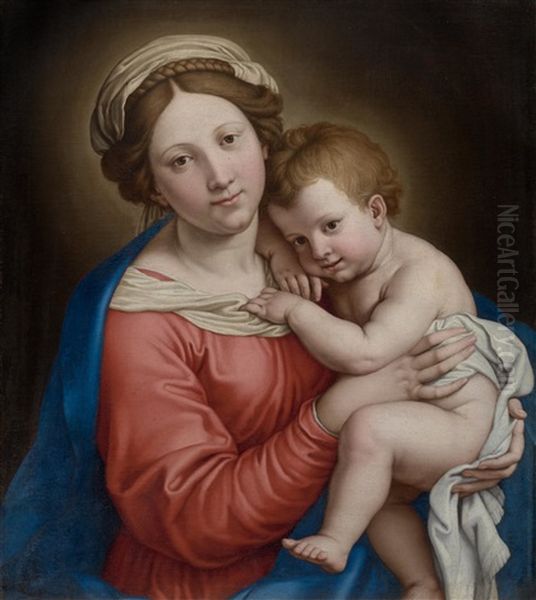 Madonna And Child (collab. W/workshop) Oil Painting by Giovanni Battiata Salvi, Il Sassoferrato