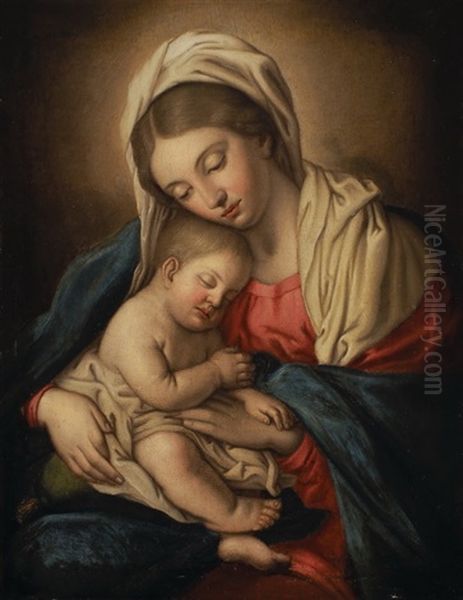 Madonna Mit Dem Schlafenden Kind Oil Painting by Giovanni Battiata Salvi, Il Sassoferrato