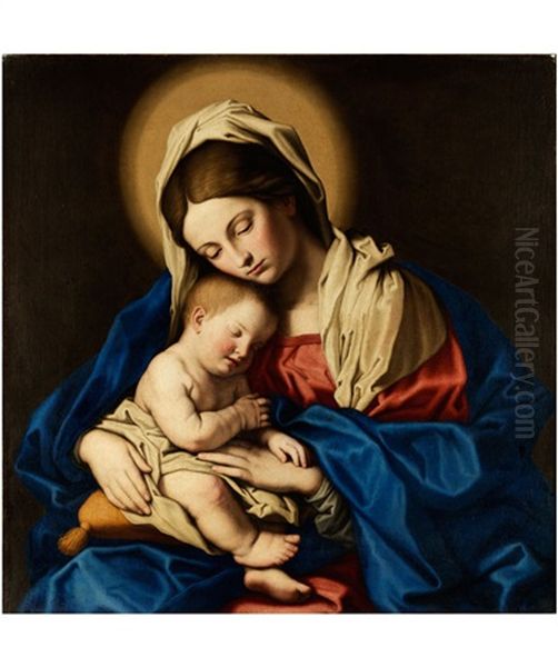 Madonna Mit Dem Schlafenden Jesuskind Oil Painting by Giovanni Battiata Salvi, Il Sassoferrato